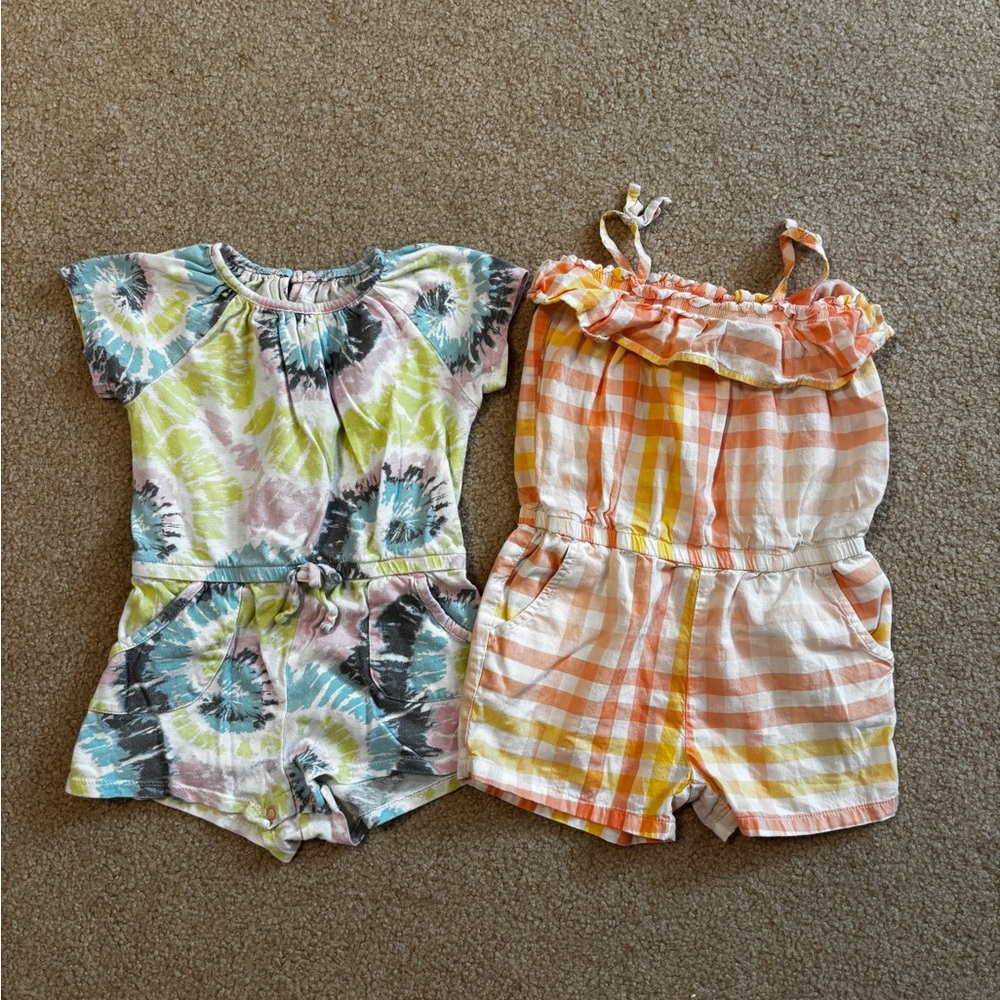 2 Rompers - Tie Dye and Plaid Size 2T